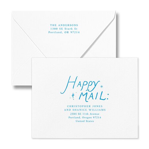Whimsical Holiday Handwritten Thank You Card Euro Envelopes White Aquamarine Both Recipient and Return Addresses Luxe Signature