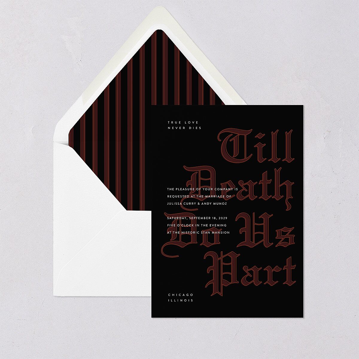 Editorial Gothic Till Death Euro Envelope Liners Charcoal Luxe