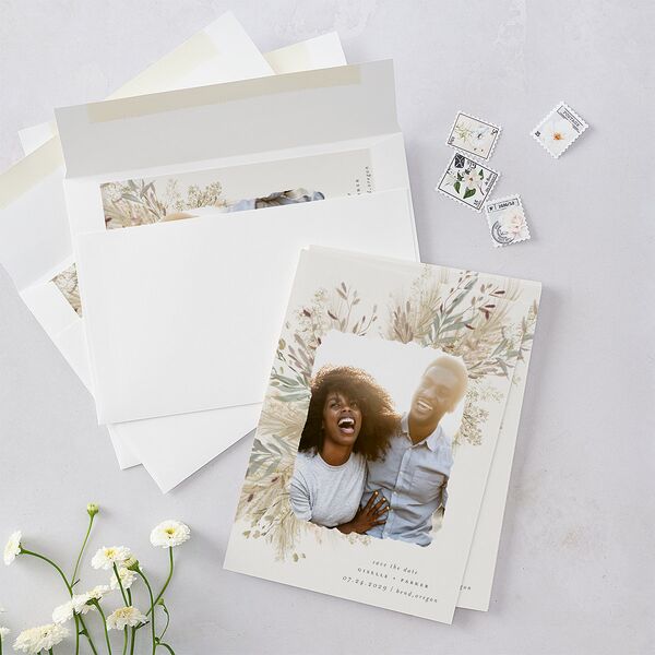 Ethereal Pampas Save The Date Cards Gold Thyme Signature smooth Blank No Standard