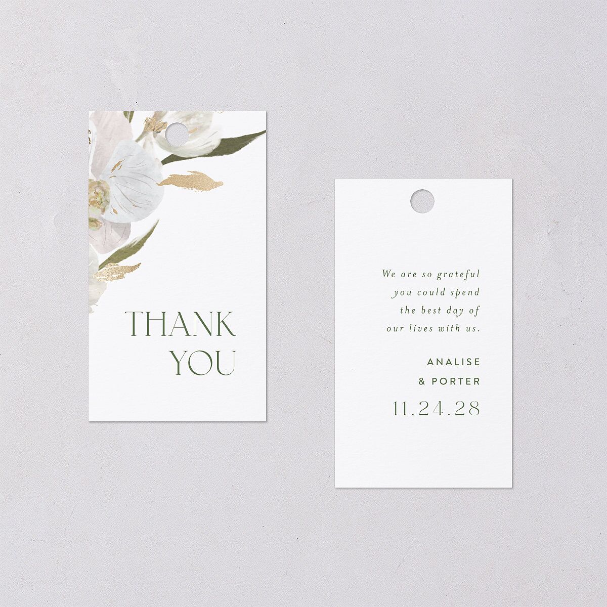 Elegant Orchid Foil Favor Gift Tags Gold Pure White Signature