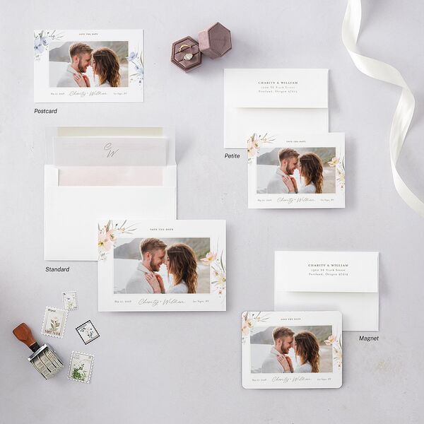 Floral Photo Save the Date Cards Blush Signature smooth Blank No Standard