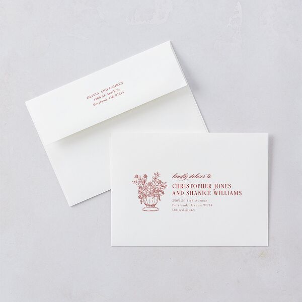 Vintage Vase Wedding Invitations Burgundy Signature Blank No Standard