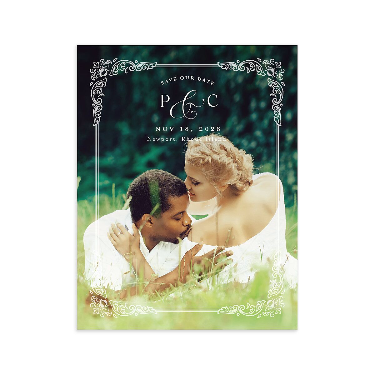 Glamorous Crown Monogram Crest Save the Date Petite Cards by Bridgerton