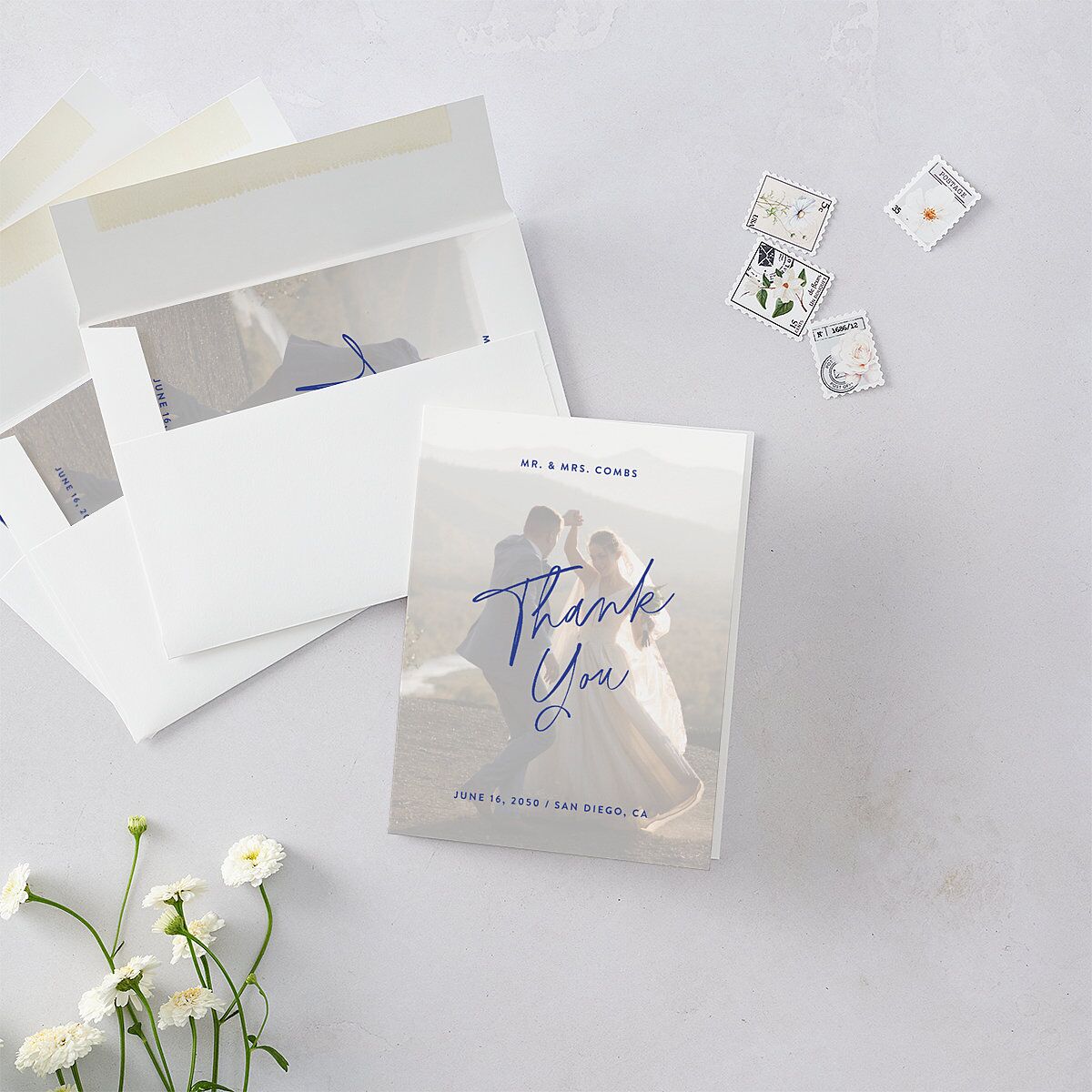 Vellum Illusion Photo Thank You Cards Sapphire
