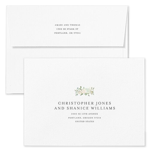 Formal Regency Monogram Floral Wedding Invitation Envelopes Rose Ivory Return Address Standard Signature