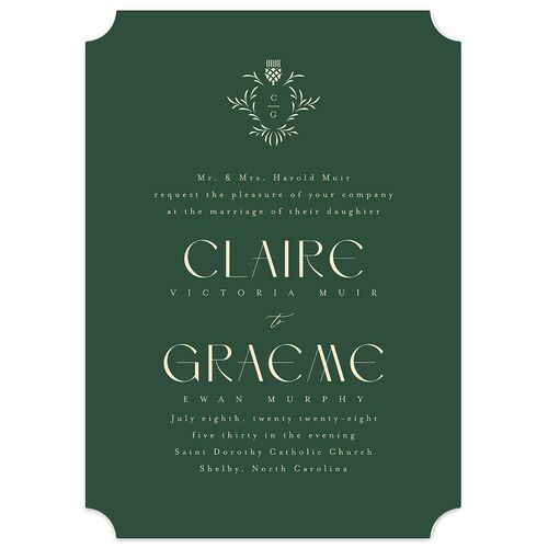 Tartan Crest Wedding Invitations Moody Blue Signature Blank No Ticket