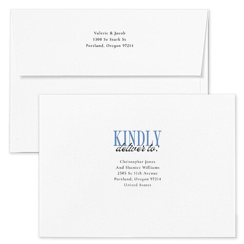 Wavy Frame Photo Wedding Invitation Envelopes Kraft Sea Blue Return Address Standard Signature