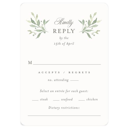 Religious Catholic Cross Greenery Wedding Response Cards Cotton Signature Rounded