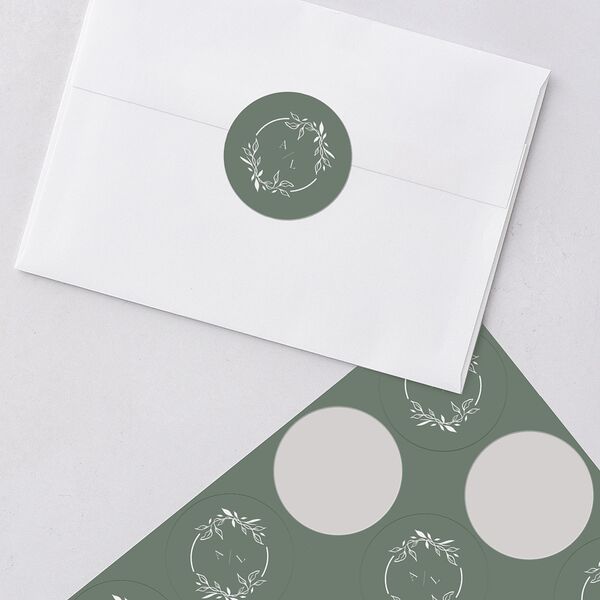 Monogram Leaves Wedding Stickers Eucalyptus Circle