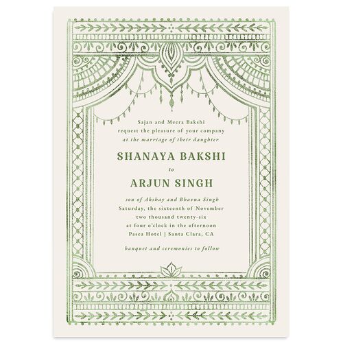 Indian Painted Henna Wedding Invitations Scottish Green Signature Blank No Standard