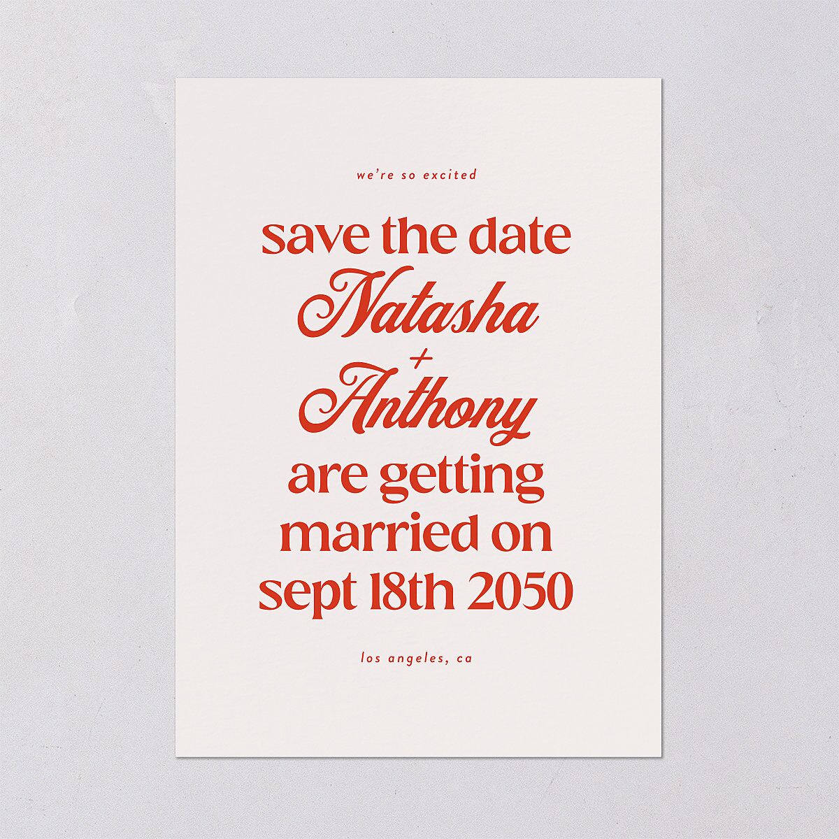 Modern Retro Type Save the Date Cards Scarlet Signature smooth Blank No Standard