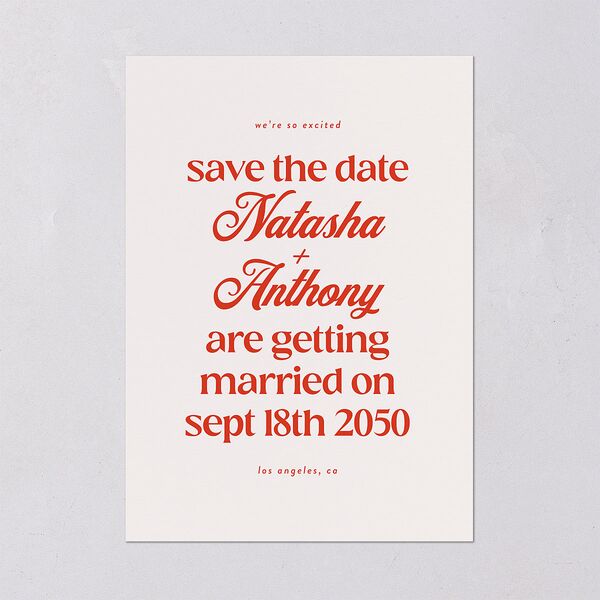 Modern Retro Type Save the Date Cards Scarlet Signature smooth Blank No Standard