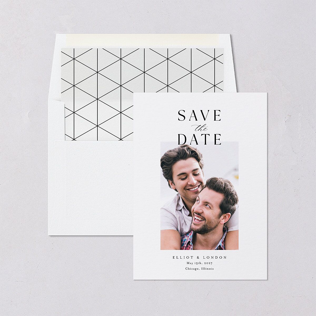 Timeless Typography Save The Date Cards Pure White Signature smooth Blank No Standard