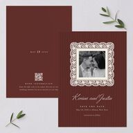 Vintage Lace Save the Date Cards Burgundy Signature smooth Blank No Standard