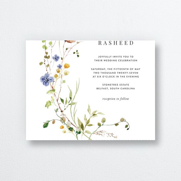 Delicate Wildflower All-in-One Wedding Invitations Pure White Signature Light Both Recipient and Return Addresses No