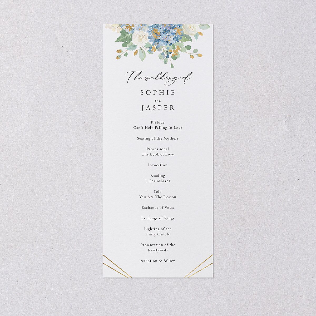 Gilded Hydrangea Wedding Programs Gold Ocean Signature