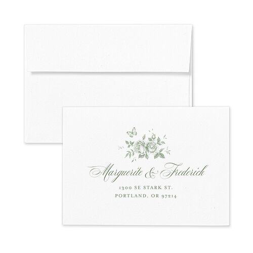Elegant Rose Crest Response Card Envelopes White Standard Deep Olive Return Address Signature