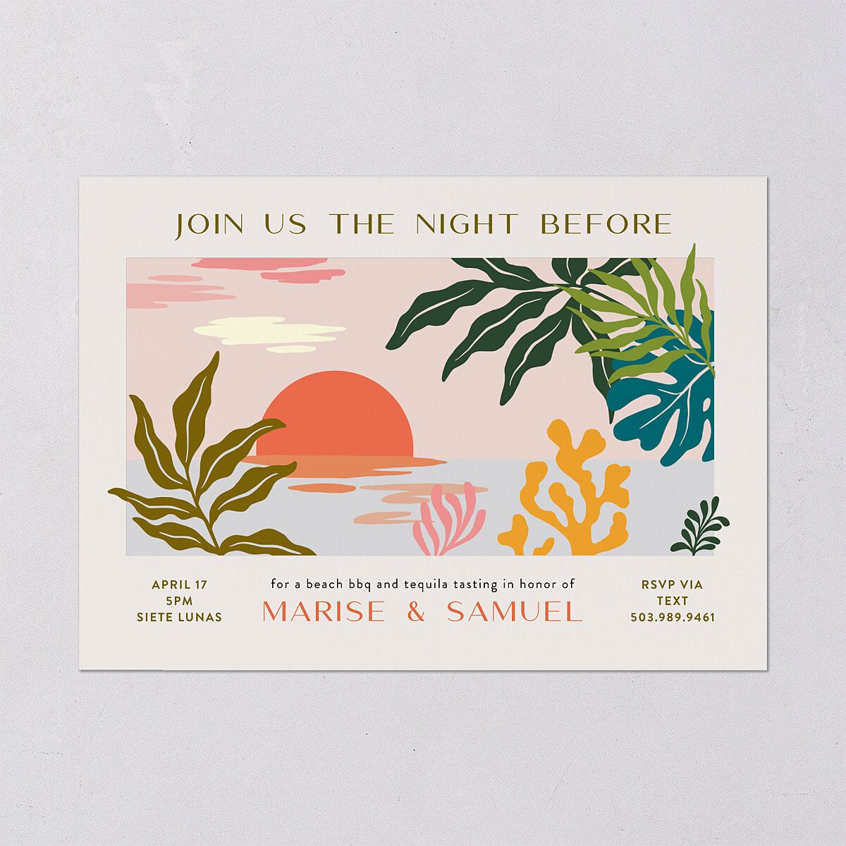 Impressionist Paradise Rehearsal Dinner Invitations — view 2
