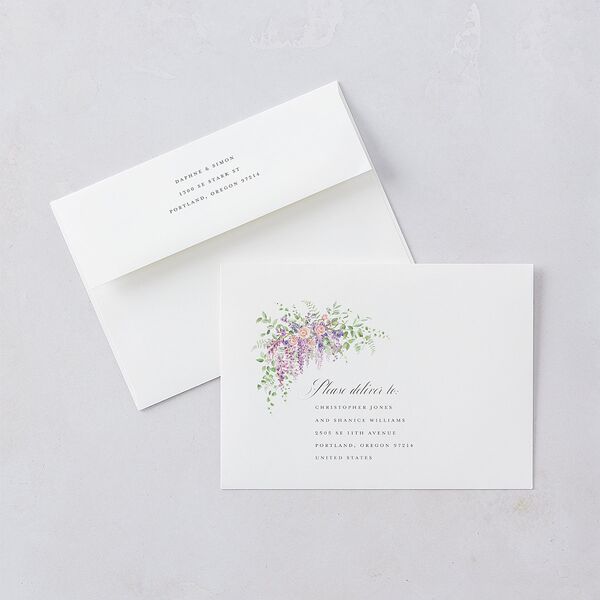 Formal Wisteria Garden Crest Save the Date Cards by Bridgerton Purple Haze Signature smooth Blank No Standard