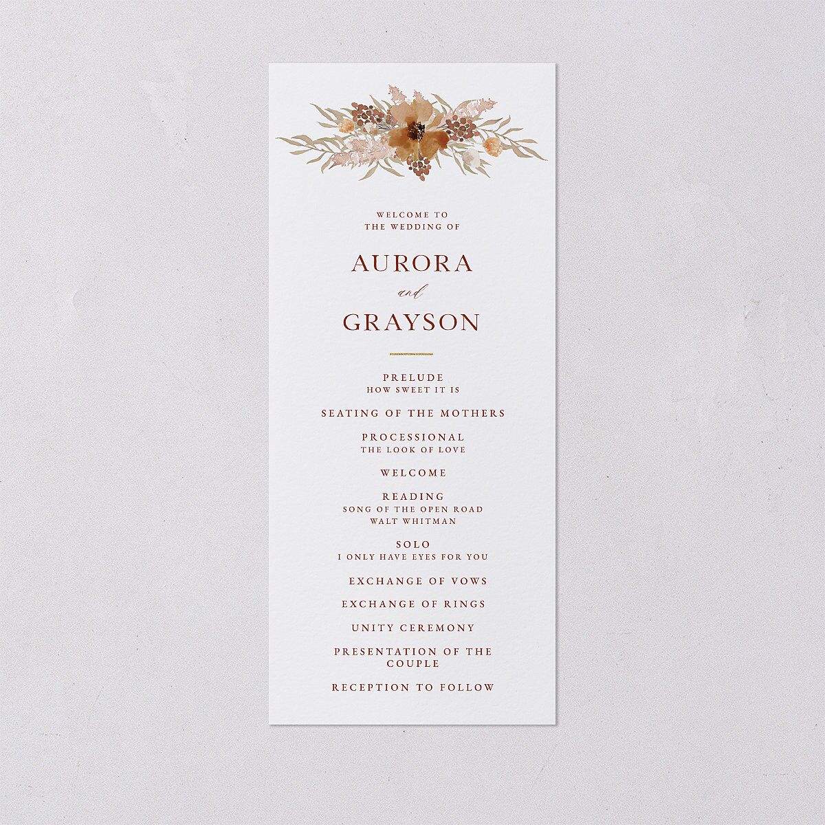 Bohemian Arch Foil Wedding Programs Gold Rust Signature
