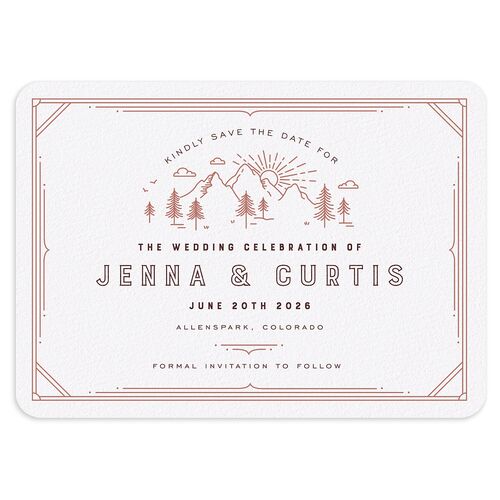 Iconic Mountain Save the Date Cards Burgundy Signature smooth Blank No Rounded