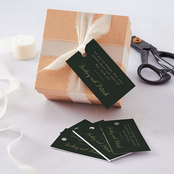 Marble and Gold Favor Gift Tags Dark Emerald Signature