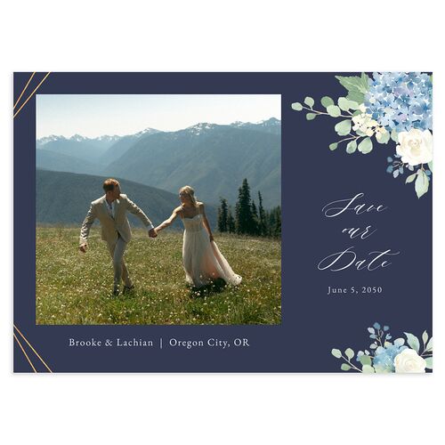 Elegant Hydrangea Save The Date Cards Moody Blue Signature smooth Blank No Standard