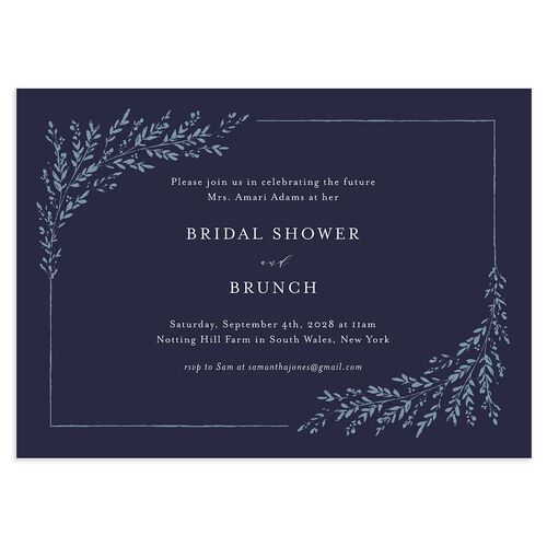 Rustic Branch Frame Bridal Shower Invitations Navy Signature Blank Standard