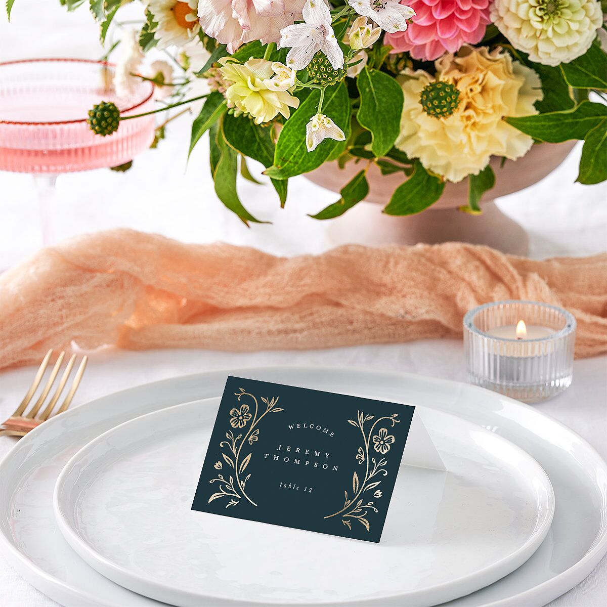 Storybook Filigree Place Cards Gold Dark Night Signature