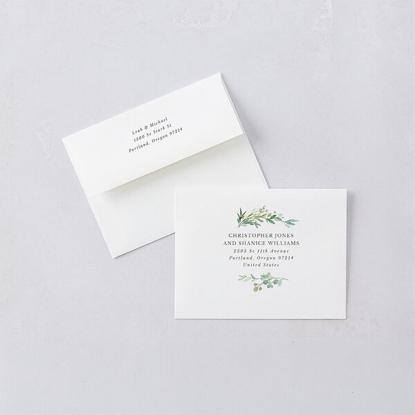 Leafy Monogram Hoop Save the Date Petite Cards Pure White Signature smooth Blank No Standard