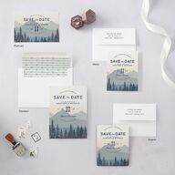 Vintage Mountain Save The Date Postcards Dusty Blue