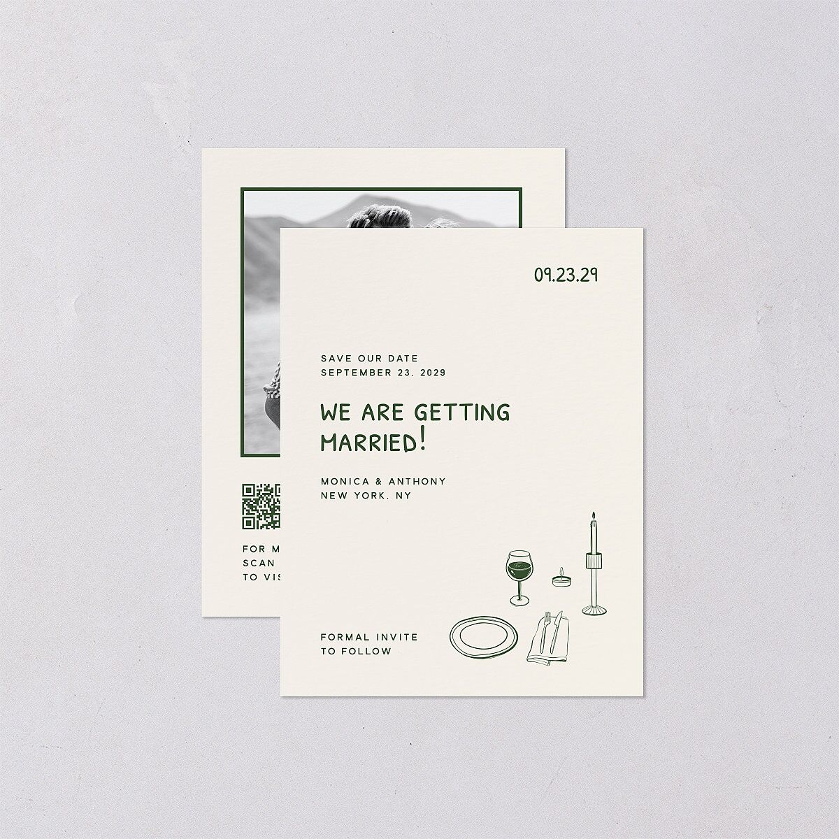 Hand Drawn Recipe Save the Date Petite Cards Dark Camo Signature smooth Blank No Standard