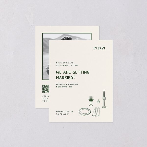 Hand Drawn Recipe Save the Date Petite Cards Dark Camo Signature smooth Blank No Standard