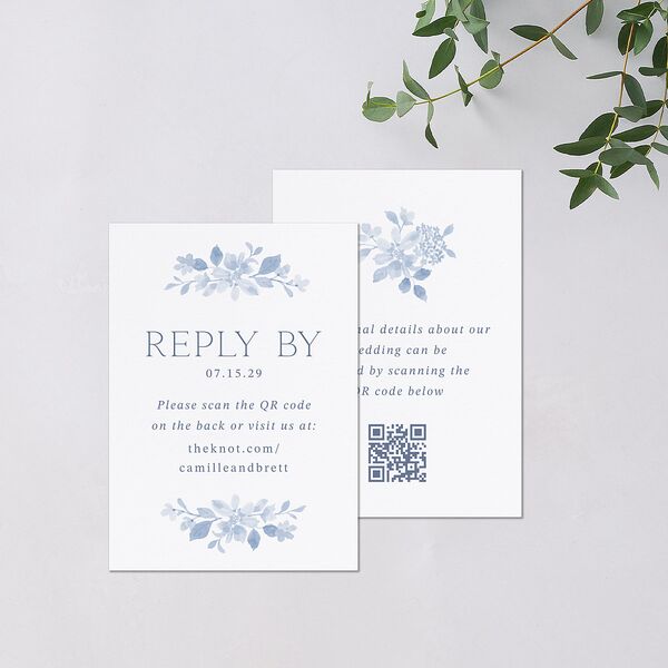Porcelain Blue Floral Watercolor QR Code RSVP Cards Cornflower Signature Standard
