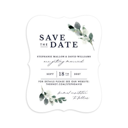 Elegant Greenery Save the Date Petite Cards Navy Signature smooth Blank No Bracket