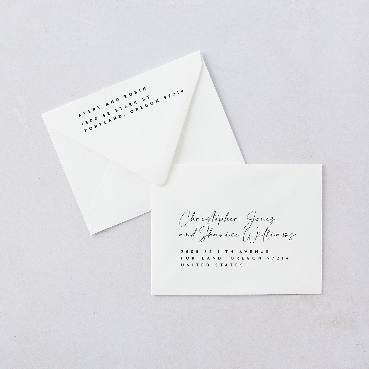 Modern Vow Thank You Card Euro Envelopes White Charcoal Both Recipient and Return Addresses Luxe Signature