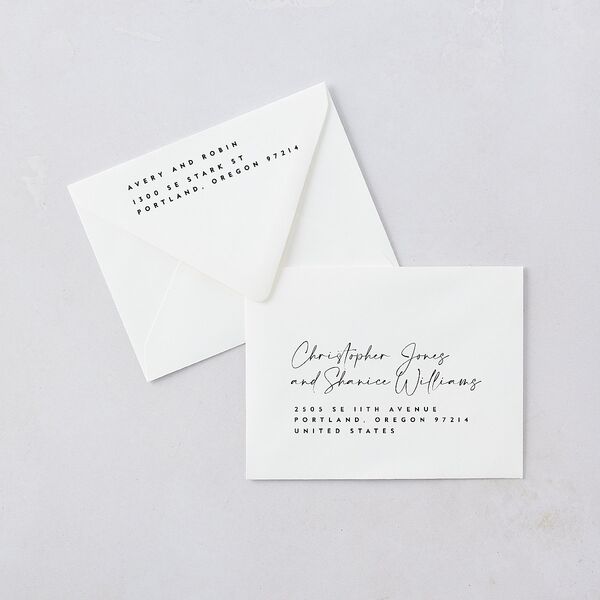 Modern Vow Thank You Card Euro Envelopes White Charcoal Both Recipient and Return Addresses Luxe Signature