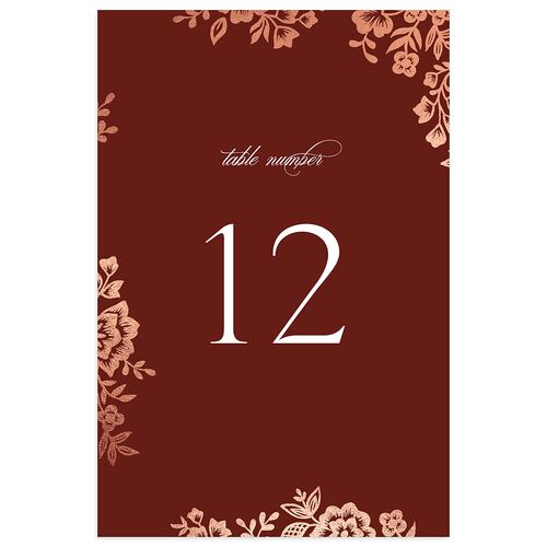 Romantic Lace Foil Table Numbers Rose Gold Merlot Signature