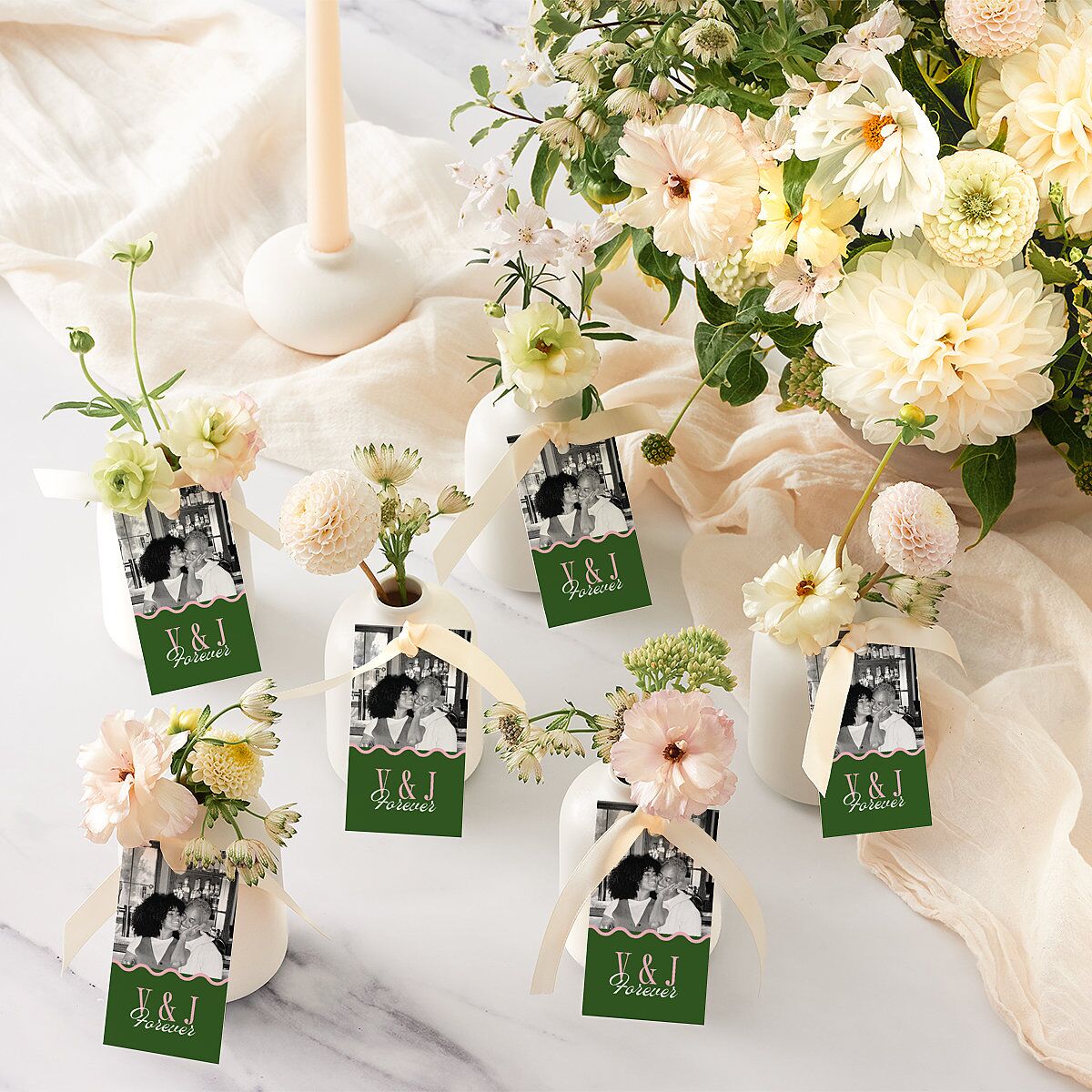 Wavy Frame Photo Favor Gift Tags Scottish Green Signature