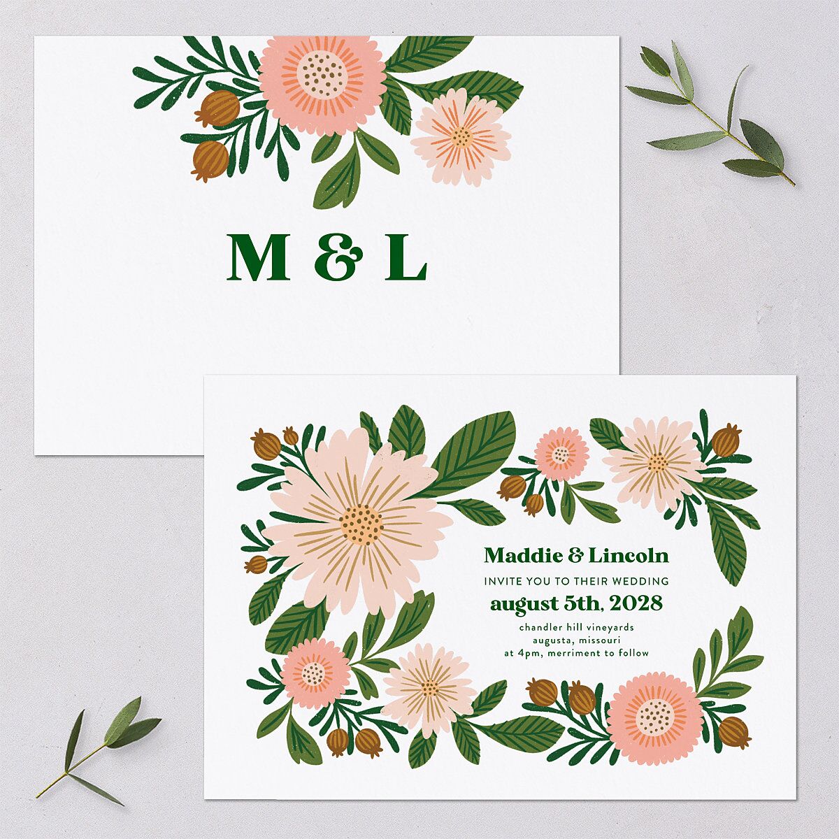 Retro Bloom Wedding Invitations Scottish Green Signature Blank No Standard
