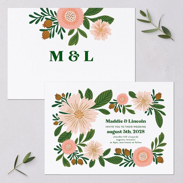 Retro Bloom Wedding Invitations Scottish Green Signature Blank No Standard