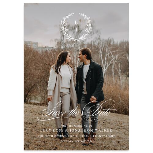 Branches Monogram Save the Date Cards Sepia Signature smooth Blank No Standard