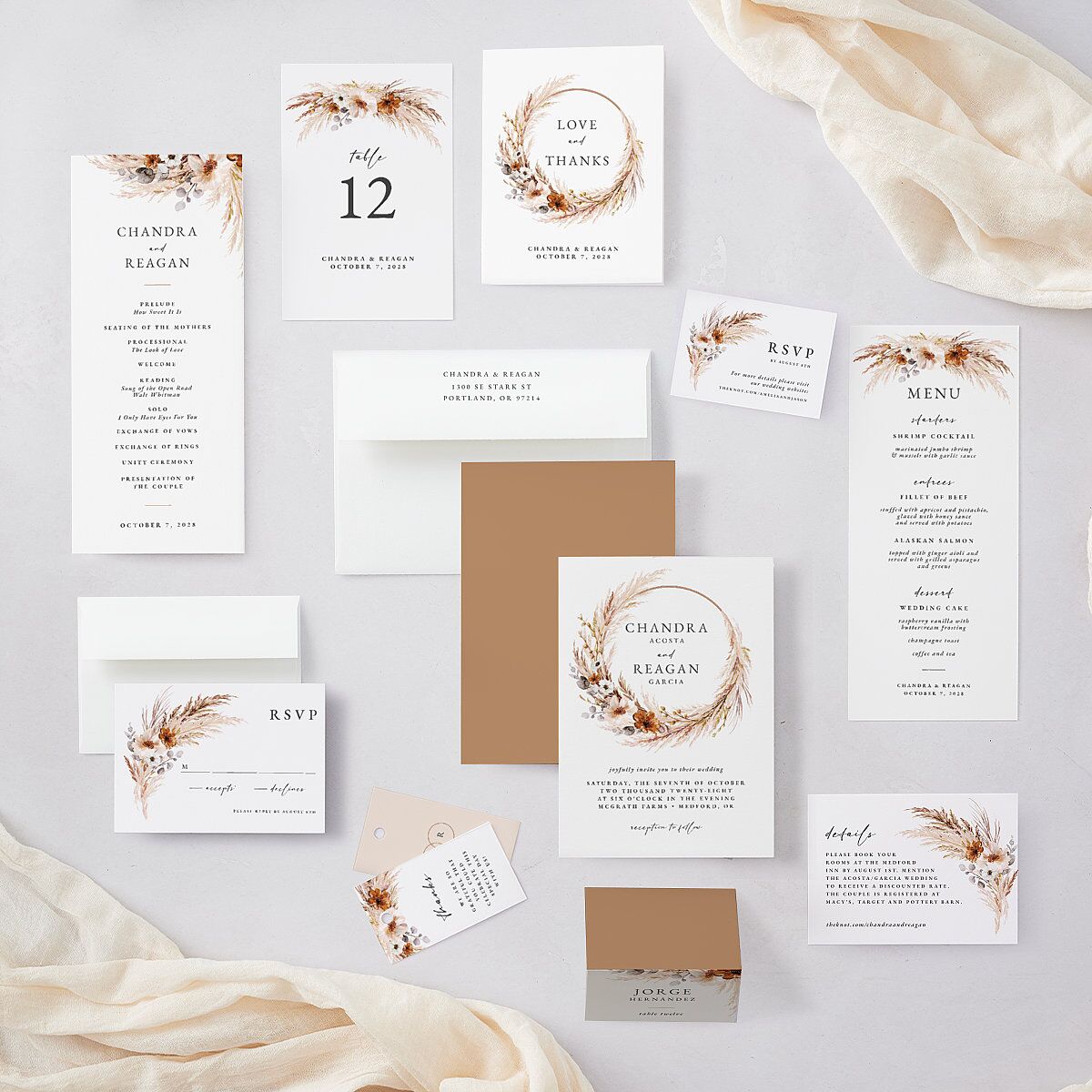 Bohemian Floral Hoop URL RSVP Cards Camel Signature Standard