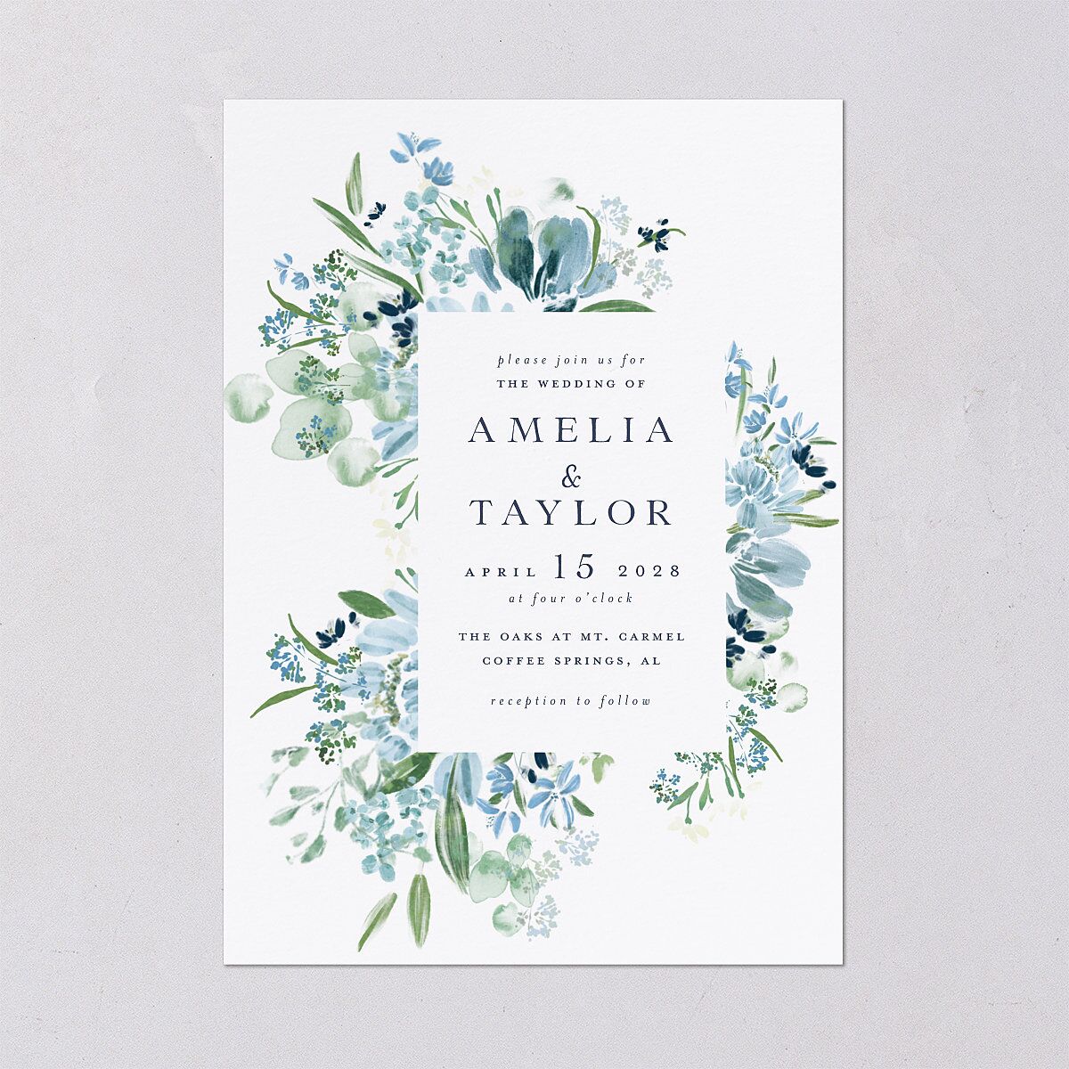 In Bloom Wedding Invitations Moody Blue Signature Blank No Standard