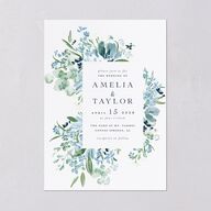 In Bloom Wedding Invitations Moody Blue Signature Blank No Standard