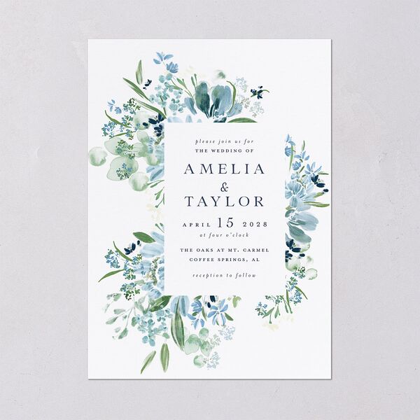 In Bloom Wedding Invitations Moody Blue Signature Blank No Standard
