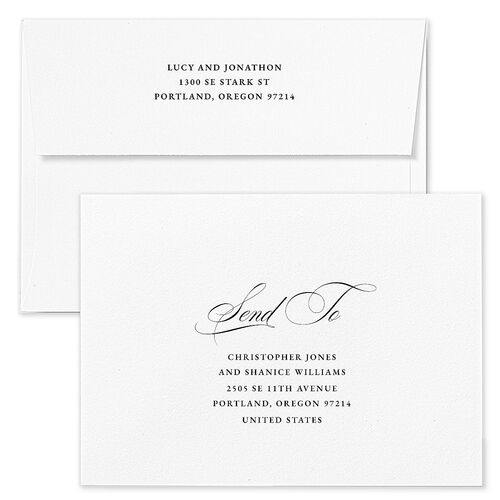 Branches Monogram Save The Date Card Envelopes Pure White White Both Recipient and Return Addresses Signature Standard