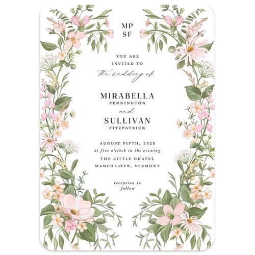 Whimsical Wildflower Garden Wedding Invitations Pink Cotton Signature Blank Rounded No