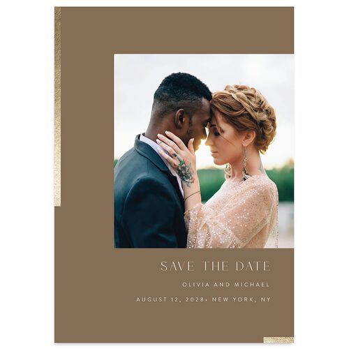 Bar Accent Save The Date Cards Gold Sepia Signature smooth Blank No Standard