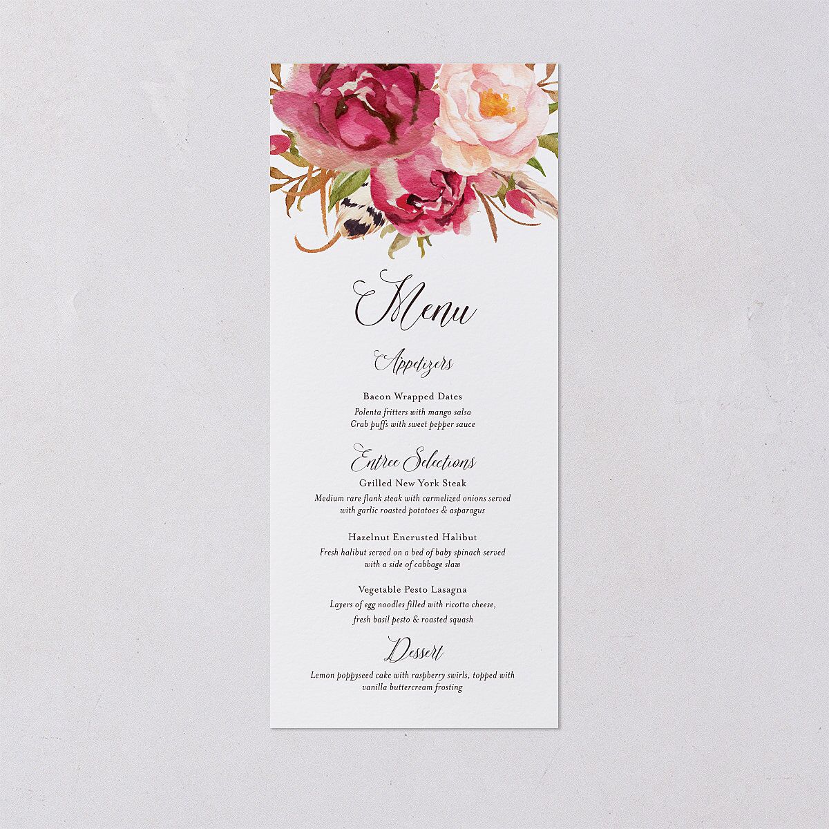 Bohemian Floral Menus Raspberry Signature